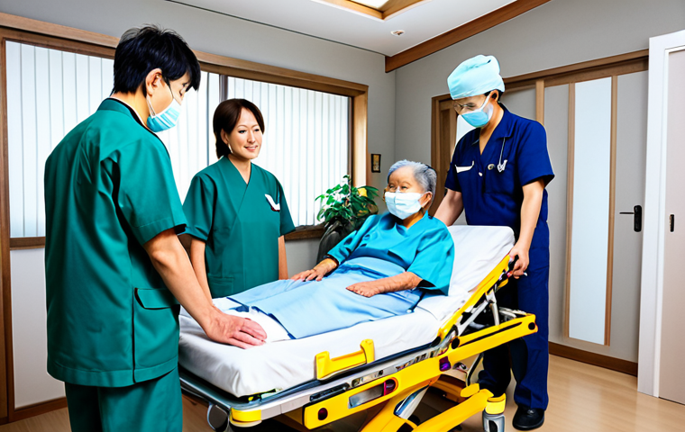 **

An ambulance team consisting of paramedics and doctors providing medical assistance to a senior citizen in a modern Japanese home, fully clothed, appropriate attire, safe for work, perfect anatomy, natural proportions, professional setting, family-friendly, depicting advanced medical equipment and technology, emphasis on compassionate care, well-formed hands, proper finger count, natural body proportions.

**