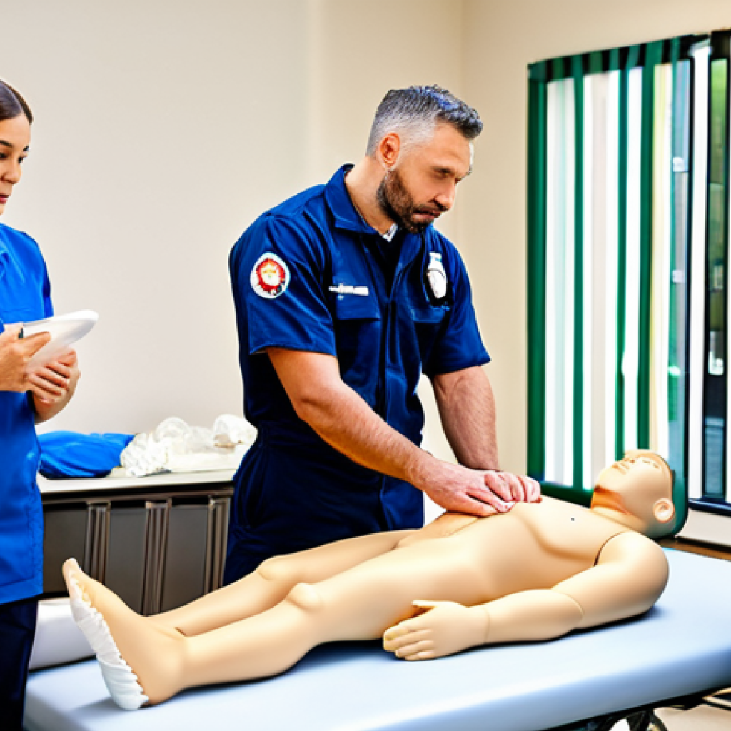 응급구조사와 사회적 기여도 - Community Support**
"A fully clothed paramedic giving a CPR demonstration at a community first-aid ...