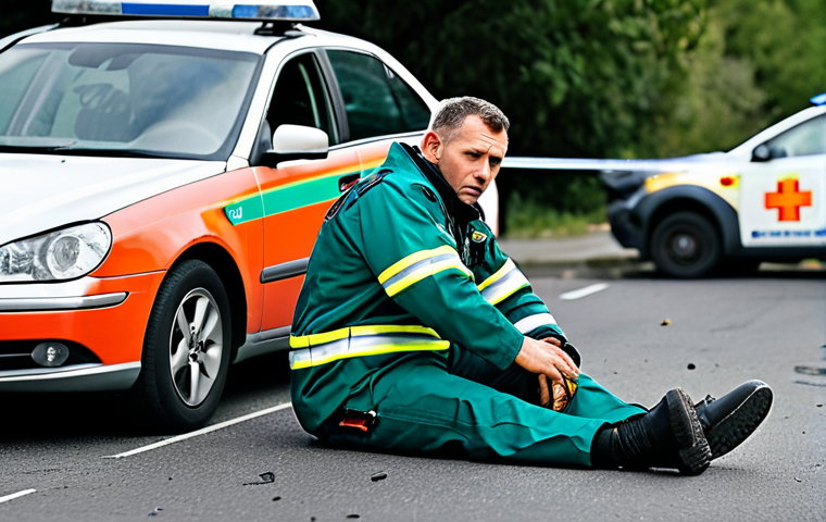 응급구조사 출동 후 환자 이송 평가 - Emergency Scene Assessment**

A fully clothed, professional paramedic arriving at a car accident sce...