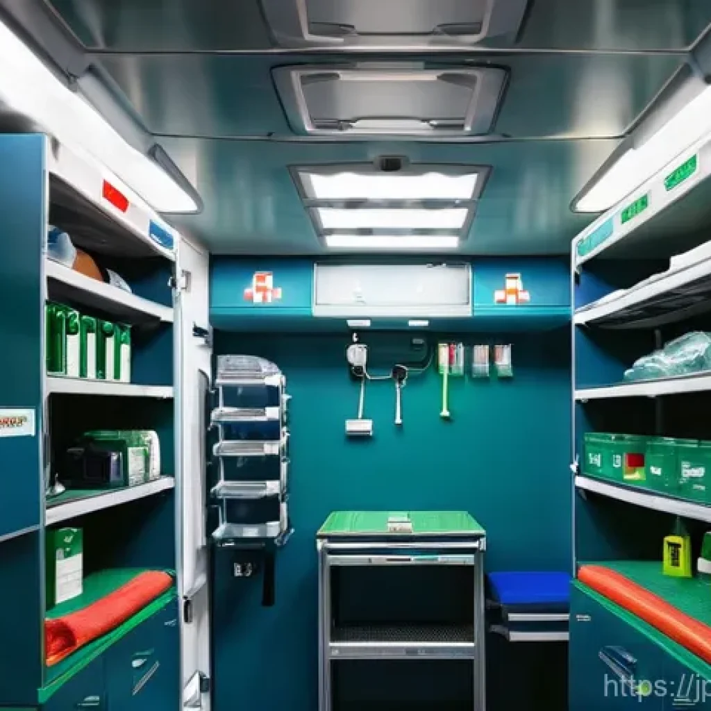 응급구조사 출동 준비물 체크리스트 - **Prompt 1: Dedicated Pre-Deployment Check**
"A clean, well-lit ambulance bay with two paramedic...