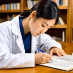 응급구조사 지원서 작성법 - **Prompt:** A focused and determined young Japanese woman in her early twenties, dressed in comforta...