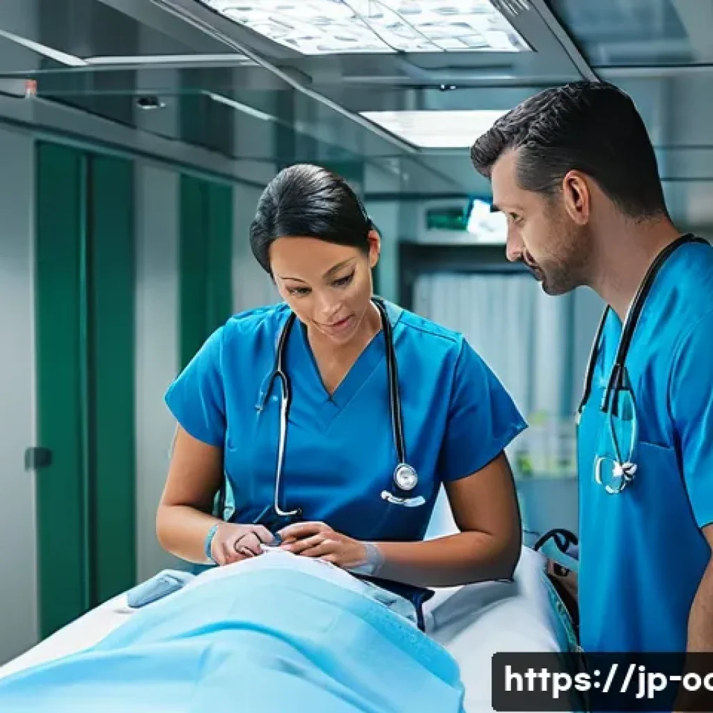 응급구조사 커리어 목표 설정 - **Hospital Integration:** A paramedic, mid-30s, wearing a clean hospital-affiliated paramedic unifor...