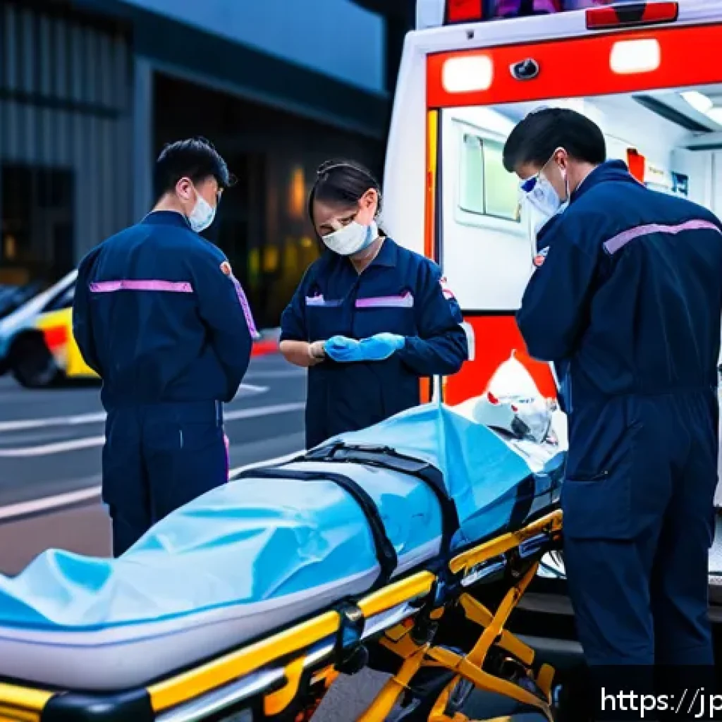 응급구조사와 직업적인 성장 - A professional paramedic team in a busy urban emergency scene, wearing modern, clean uniforms with v...