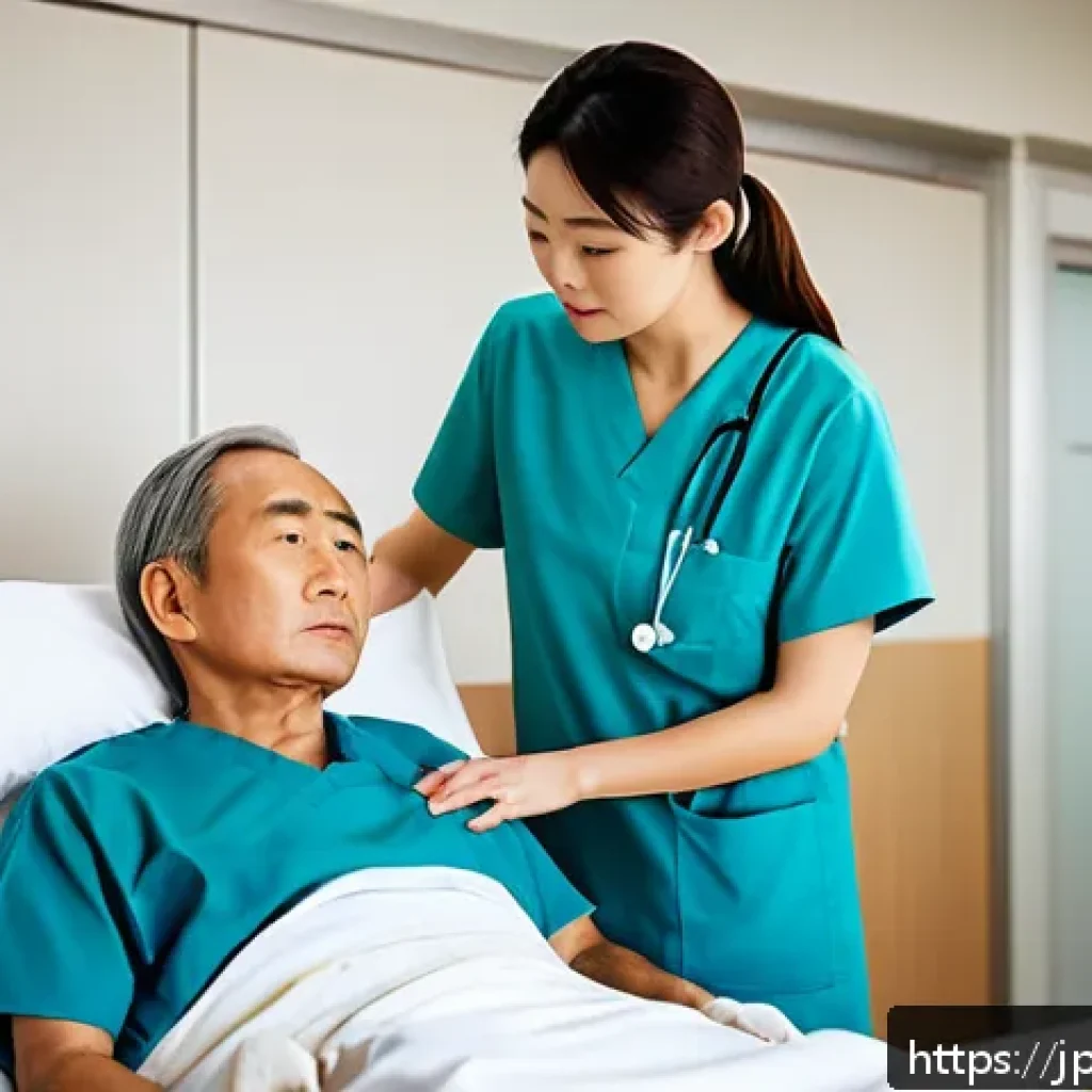 응급구조사와 정신건강 - A calm emergency medical scene showing a Japanese female nurse attentively observing a middle-aged m...