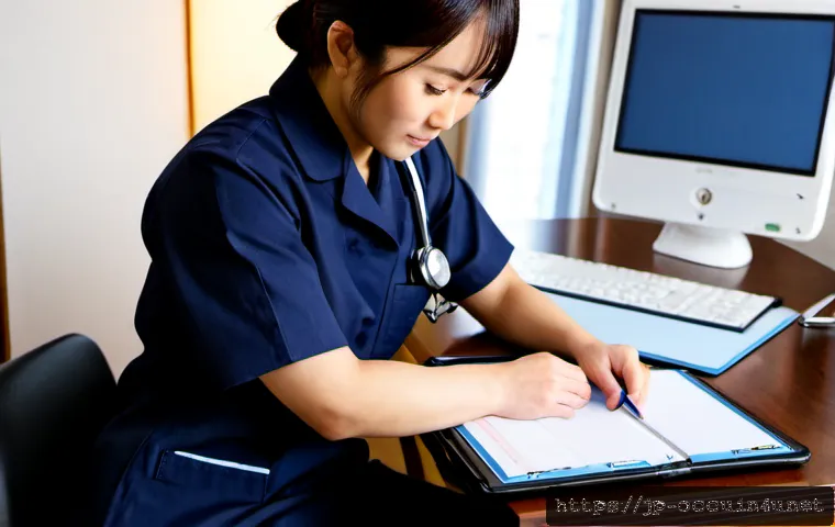 응급구조사 이직 준비 방법 - Photorealistic Japanese emergency medical technician at home preparing for a career transition, seat...